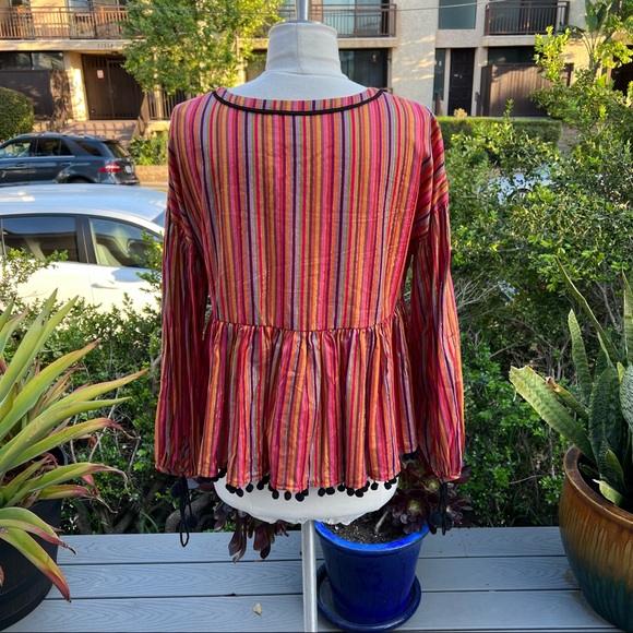 AMARYLLIS Stripe Top Cotton and Lurex Pom Pom Bottom Hem and Sleeve Size XS - Picture 5 of 9